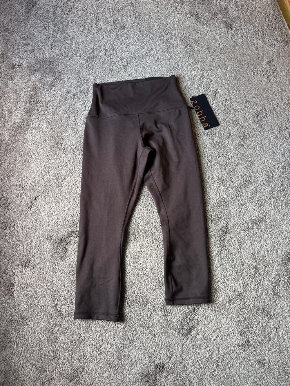 Zobha High Waist Cropped Capri Leggings Brown Activewear NWT SIZE S